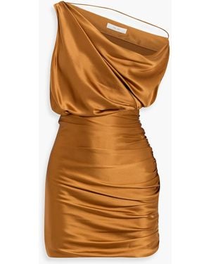 The Sei One-Shoulder Draped Silk-Satin Mini Dress - Brown