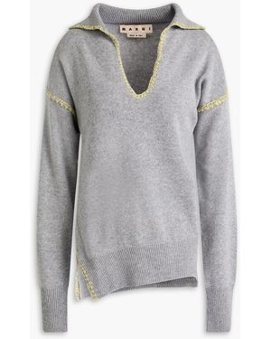 Marni Embroidered Wool And Cashmere-blend Polo Jumper - Grey