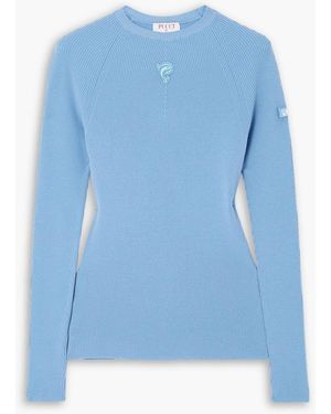PUCCI Appliquéd Ribbed Wool-Blend Sweater - Blue