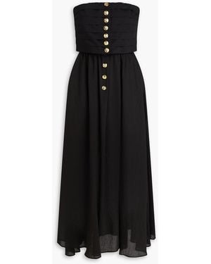 Sandro Strapless Pleated Lyocell-Blend Midi Dress - Black