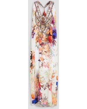 CAMILLA Crystal-Embellished Floral-Print Silk Crepe De Chine Midi Dress - White