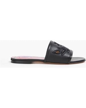 Thom Browne Embroidered Leather Slides - Black