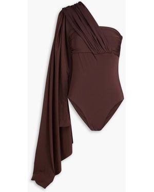 Maygel Coronel Vionnet Draped Satin-Jersey Bodysuit - Brown