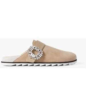 Roger Vivier Slidy Strass Crystal-embellished Suede Slippers - White