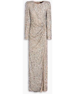 Jenny Packham Marie Wrap-Effect Embellished Tulle Gown - Natural