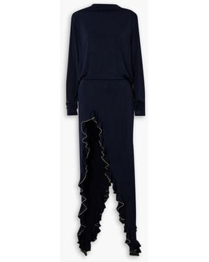 Siedres Alea asymmetrisches maxikleid aus stretch-jersey mit rüschen und stickereien - Blau
