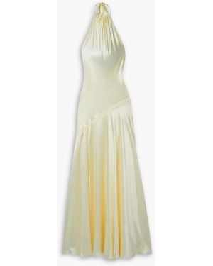 LoveShackFancy Braylon Lace-trimmed Silk-satin Halterneck Gown - White