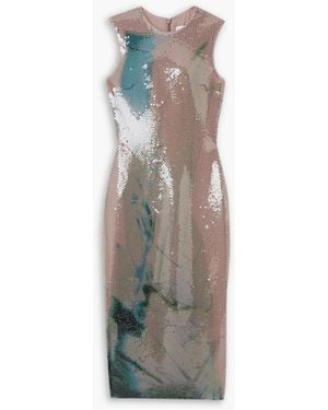 16Arlington Aveo Printed Sequined Chiffon Midi Dress - Natural