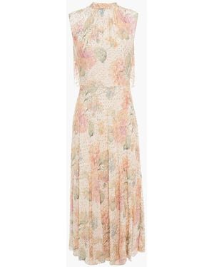 RED Valentino Cutout Metallic Floral-print Fil Coupé Chiffon Midi Dress - Natural
