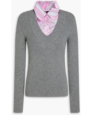 PUCCI Printed Twill And Wool-Blend Jumper - Grey