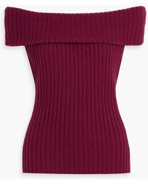 The Elder Statesman Off-The-Shoulder Ribbed Cashmere Sweater - Purple