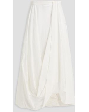 Brunello Cucinelli Draped Crinkled Cotton-Blend Poplin Maxi Skirt - White
