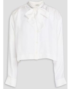 Sandro Cropped Crystal-Embellished Silk-Twill Shirt - White