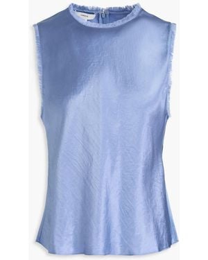 Vince Frayed Crinkled-satin Top - Blue