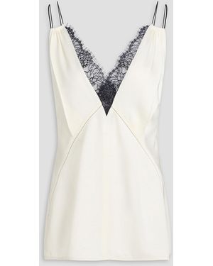 Victoria Beckham Lace-Trimmed Satin-Crepe Camisole - White