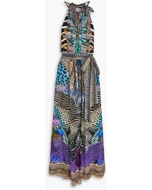 CAMILLA Crystal-Embellished Printed Silk Crepe De Chine Wide-Leg Jumpsuit - White