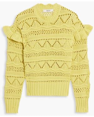 Joie Hockley Ruffled Open-knit Cotton-blend Sweater - Yellow