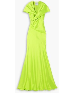 Halpern Twisted Draped Satin Gown - Green