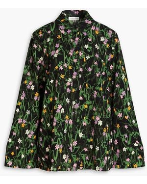 Stine Goya Summer Floral-print Textured-crepe Shirt - Green