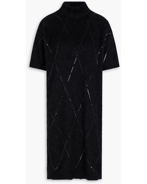 Brunello Cucinelli Sequin-Embellished Brushed Knitted Dress - Black
