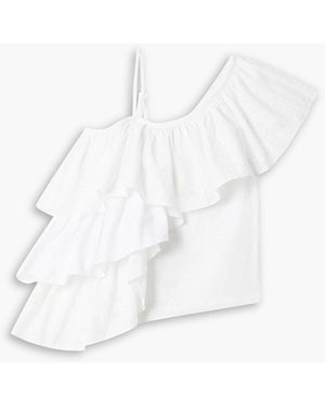 Marques'Almeida One-shoulder Ruffled Cotton-seersucker Top - White