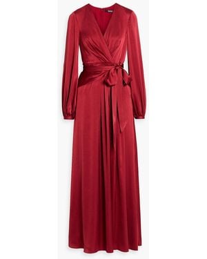 badgley mischka burgundy dress Badgley Mischka Wine Sequin Wrap Over Silhouette Slitted Sleeves Cinched  Waist Tie Coat Blazer Dress
