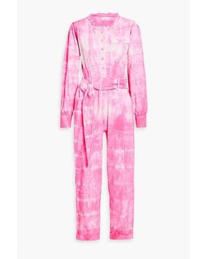 LoveShackFancy Paca Tie-dyed Belted Denim Jumpsuit - Pink