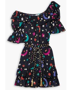 Miguelina Lux Printed Cotton-poplin Mini Dress - Black