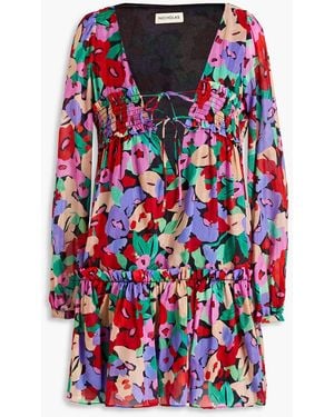 Nicholas Brynn Shirred Floral-print Cotton And Silk-blend Voile Mini Dress