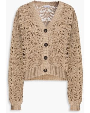 Brunello Cucinelli Sequin-Embellished Open-Knit Linen-Blend Cardigan - Natural