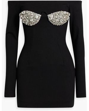 Area Off-the-shoulder Crystal-embellished Ponte Mini Dress - Black