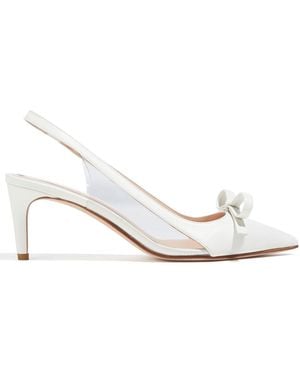 Red(V) Bow-embellished Leather And Pvc Slingback Pumps - White