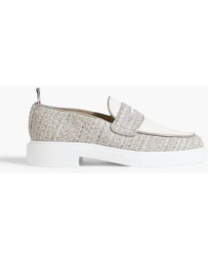 Thom Browne Tweed And Leather Loafers - Gray