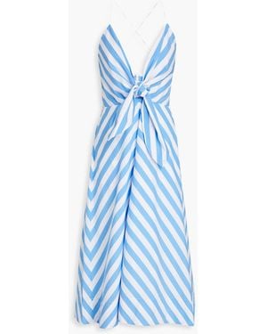 Rebecca Vallance Nini Knotted Striped Cotton-blend Poplin Midi Dress - Blue