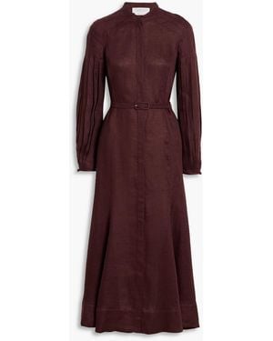 Gabriela Hearst Lydia Belted Linen Midi Dress - Purple