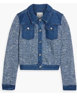 Jonathan Simkhai Baylin Denim-paneled Bouclé-knit Cotton-blend Jacket - Blue