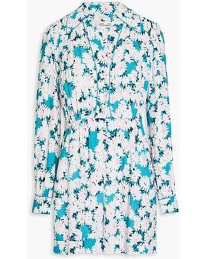 Diane von Furstenberg Mira Belted Floral-Print Woven Playsuit - Blue