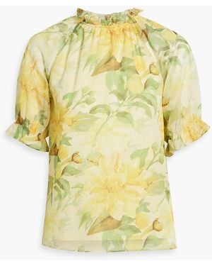 Mikael Aghal Ruffled Floral-Print Chiffon Blouse - Yellow