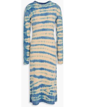 The Elder Statesman Ribbed Tie-dyed Cashmere Midi Dress - Blue