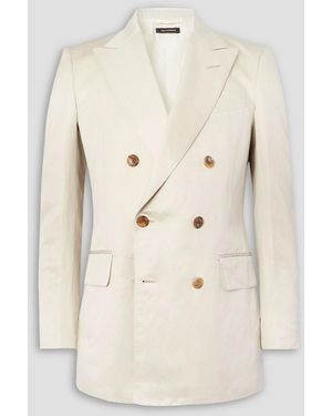 Tom Ford Dyllan Double-Breasted Silk And Linen-Blend Twill Suit Jacket - Natural