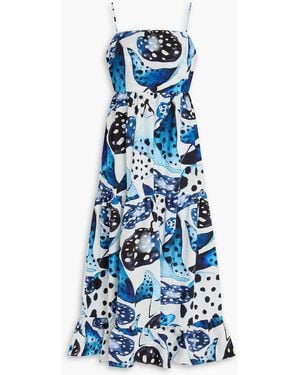 FARM Rio Printed Cotton-poplin Midi Dress - Blue