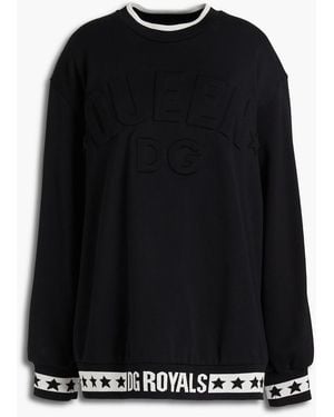 Dolce & Gabbana Jacquard-Trimmed French Cotton-Blend Terry Sweatshirt - Black
