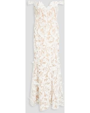 Marchesa Ausgestellte robe aus guipure-spitze - Weiß