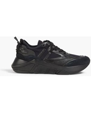 Giorgio Armani Pebbled-leather, Suede And Twill Trainers - Black