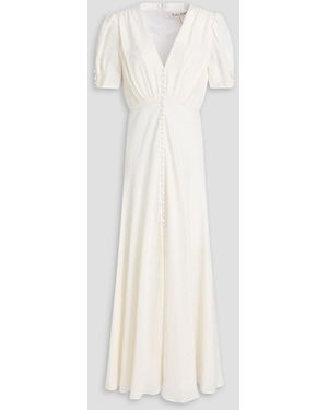 Saloni Lea Floral Silk-Jacquard Midi Dress - White