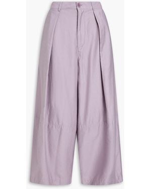 YMC Deadbeat Cropped Cotton And Linen-Blend Twill Wide-Leg Pants - Purple