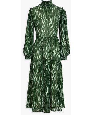 Iris & Ink Amelia Tiered Polka-dot Gauze Midi Dress - Green