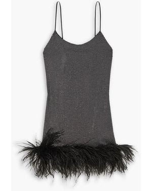 Leslie Amon Laurie Feather-trimmed Crystal-embellished Stretch-jersey Mini Dress - Black