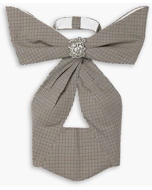 Area Crystal-embellished Bow-detailed Houndstooth Wool Halterneck Top - Grey