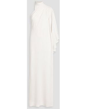 Zuhair Murad One-Shoulder Draped Cady Gown - White